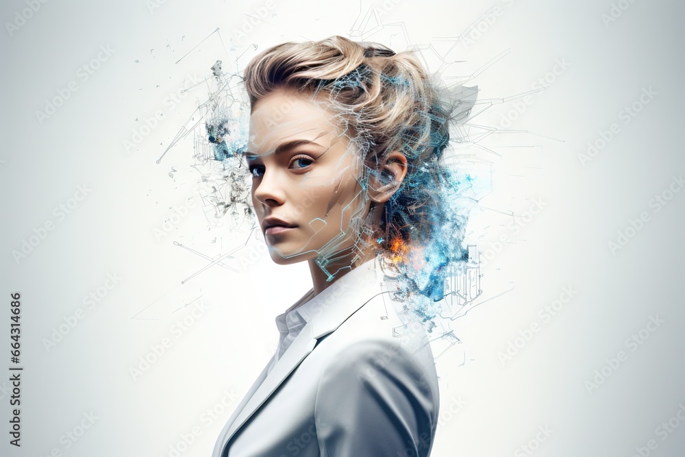 custom made wallpaper toronto digitalUn mélange futuriste de science, de technologie et de femme. Futur concept d’intelligence artificielle. IA générative, IA