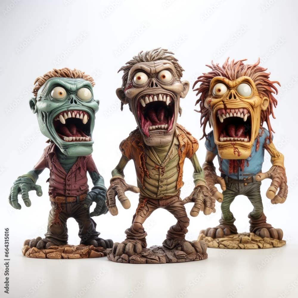 Zombie Figurines  Cartoon 3D, Cartoon 3D, Isolated On White Background, Hd Illustration