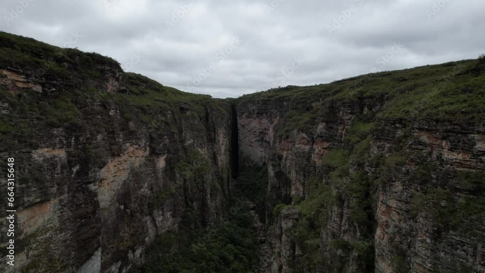 canyons of the Fumacinha waterfall, Vale do Pati, Chapada Diamantina, Bahia, Brazil. Valley with cerrado and caatinga biome, waterfall, abundant nature, hills, valley and canyons canyons of the Fumacinha waterfall, Vale do Pati, Chapada Diamantina, Bahia, Brazil. Valley with cerrado and caatinga biome, waterfall, abundant nature, hills, valley and canyons