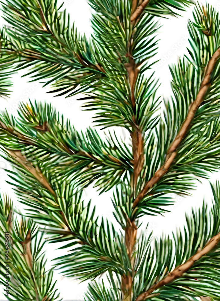 Realistic fir branch painted background Kodachrome color.