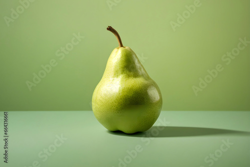 Green pear on a green background. © Alan