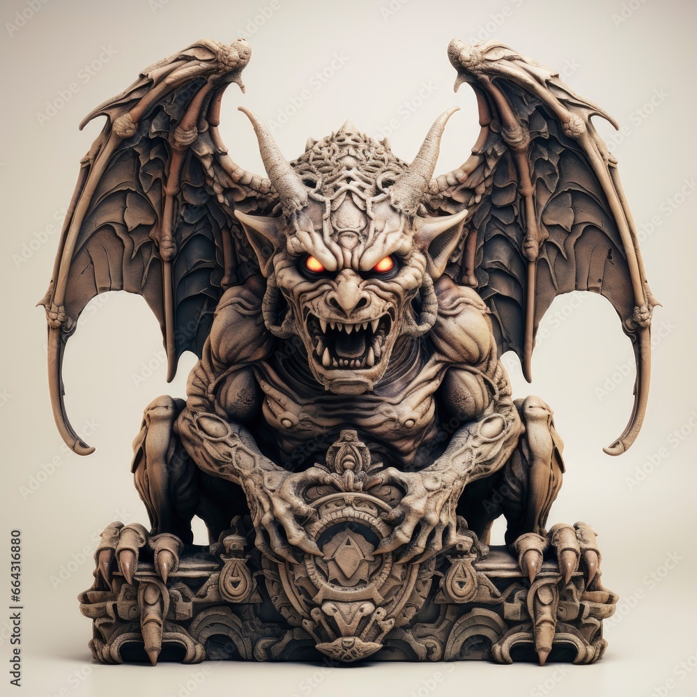 Fototapeta premium Gargoyle Statues Cartoon 3D, Cartoon 3D, Isolated On White Background, Hd Illustration