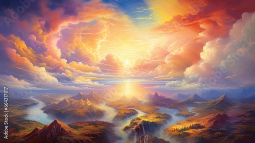 landscape of a spiritual and religious style filled with hope  beautiful landscape under a colorful sky. Generative AI