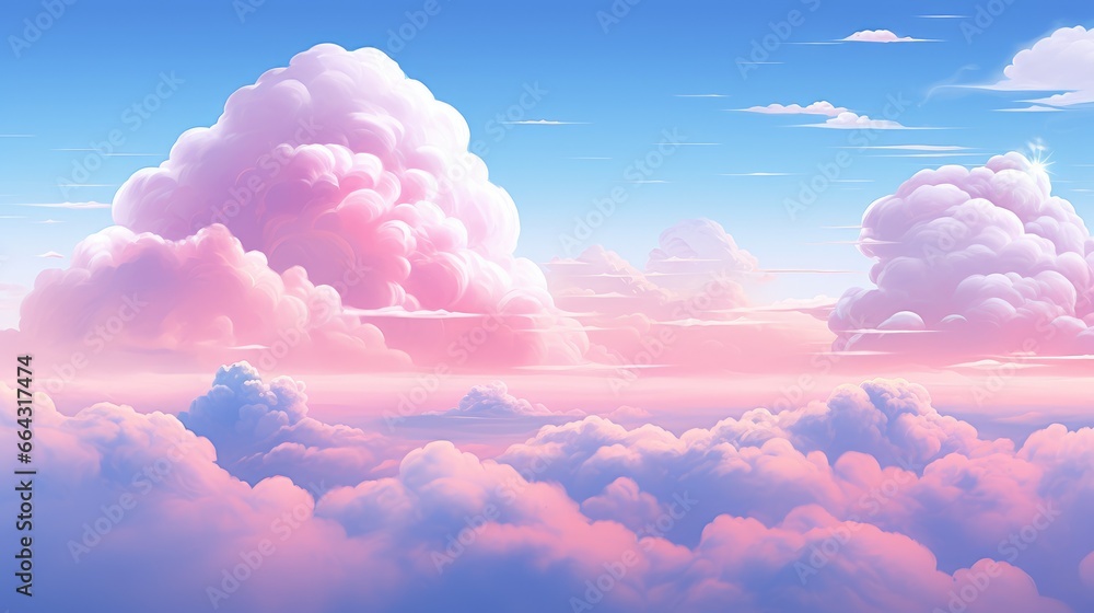 Fantastic illustration of an image with pink clouds in a blue sky, beautiful landscape. Generative AI Fantastic illustration of an image with pink clouds in a blue sky, beautiful landscape. Generative AI