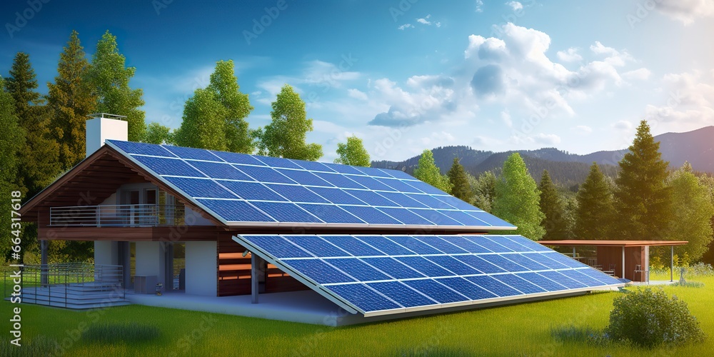 Photovoltaic solar panels. Sustainable energy. A mini power plant for a home.