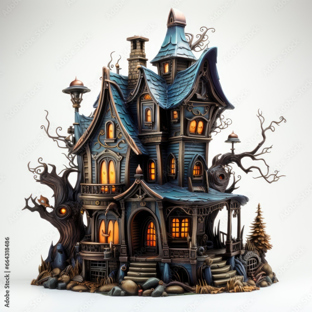 Haunted House Model  , Cartoon 3D, Isolated On White Background, Hd Illustration