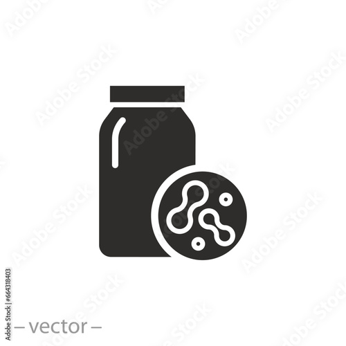 icon of fermentation process in glass jar, yeast starter, thin line symbol on white background - vector illustration