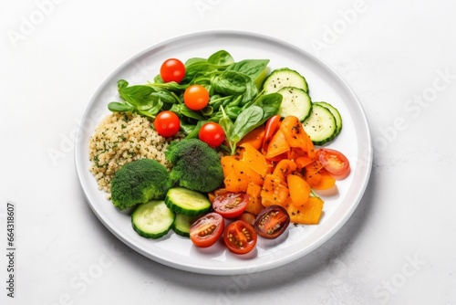 Salad with quinoa, spinach, broccoli, tomatoes, cucumbers and carrots. © FurkanAli
