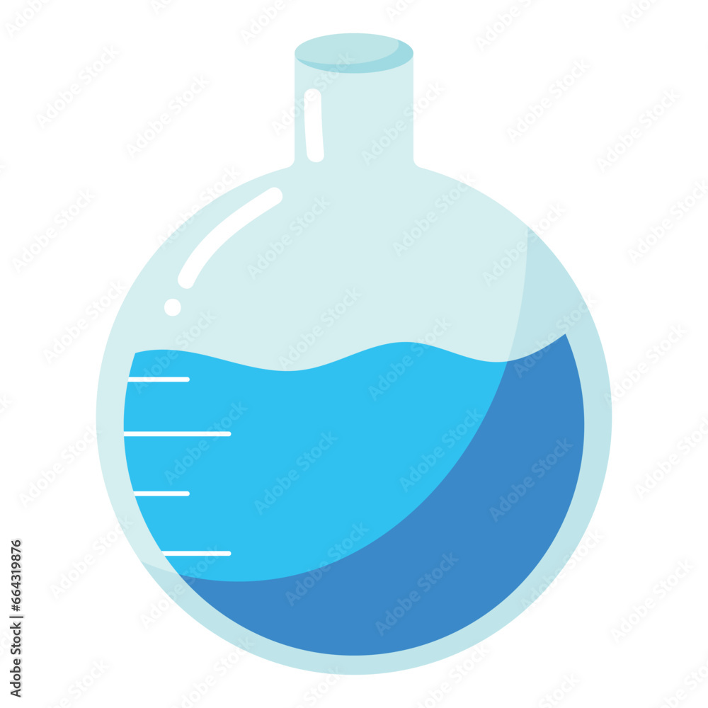 Cartoon school supplies. Laboratory glass tube with blue liquid. Chemistry beaker. Vector illustration Cartoon school supplies. Laboratory glass tube with blue liquid. Chemistry beaker. Vector illustration