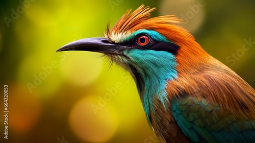 Turquoise Browed Motmot in vibrant colors.