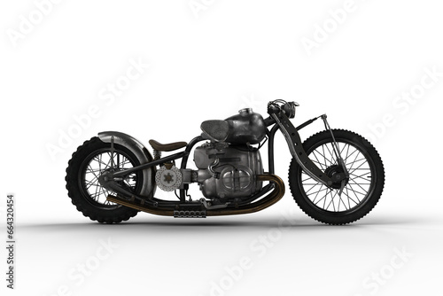 A hardtail vintage motorbike. Side view isolated 3D illustration. photo