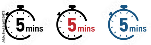 5 minutes timer, stopwatch or countdown vector icons photo