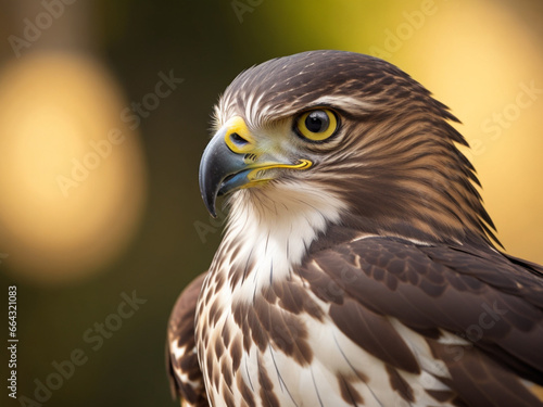 focus shot of hawk on cozy blurred background