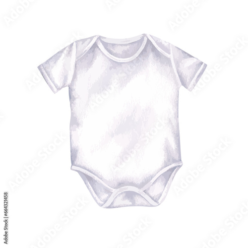 Baby Bodysuit vector illustration. Hand drawn graphic clip art of romper on white isolated background. Watercolor drawing of body suit. Sketch of gender neutral onesie blank for design