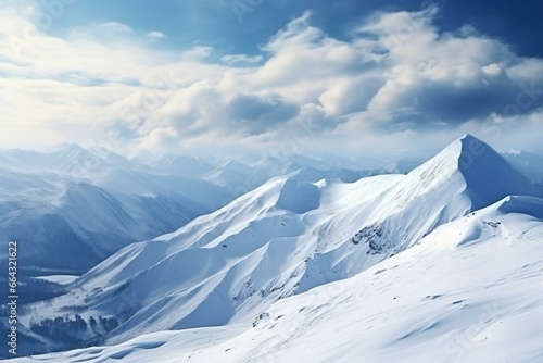 Winter landscape with dangerous snow conditions and mountainous terrain. Generative AI © Esme