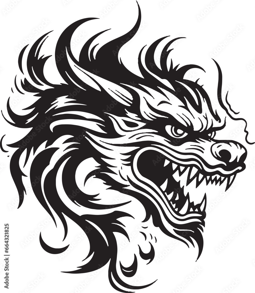 Black line dragon logo on white background. Black line dragon logo on white background.