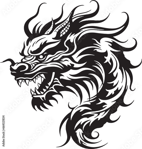 Black line dragon logo on white background.