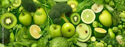 Banner layout of green fruits and vegetables. © FurkanAli