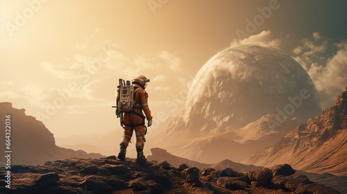 courageous astronaut explores mars: conquering challenges on the red planet's gas and rock-covered surface, a pivotal moment for humanity