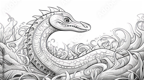 Coloring page of sea dinosaur or sea monster in the mesozoic period for kids and teens