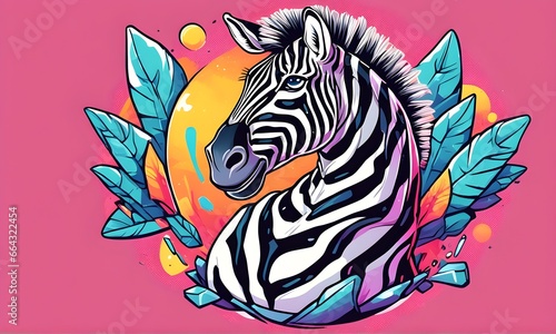 Zebra Graphic Design in Vibrant Colors  JPG 300Dpi 12000x7200 