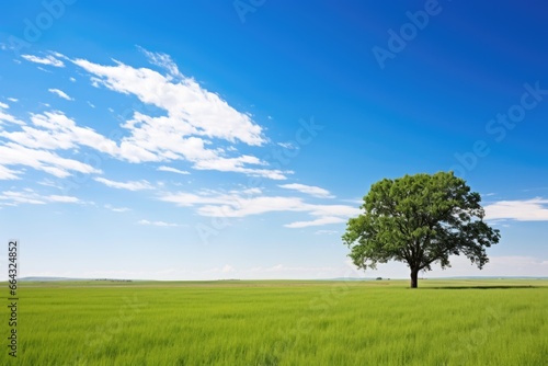 a lone tree in an open green field