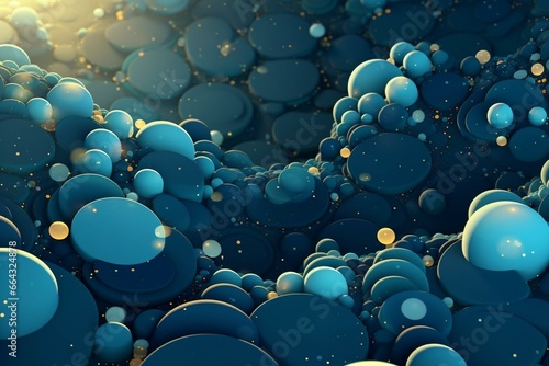 Abstract bubbles on a blue background with a wavy pattern, representing purity and freshness. Generative AI