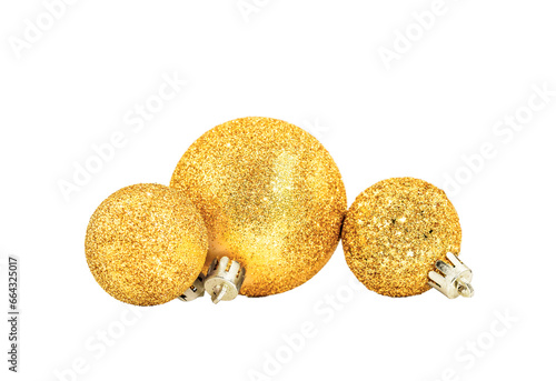 Golden Christmas balls. Magic decoration. Christmas texture. Gold Christmas Baubles.