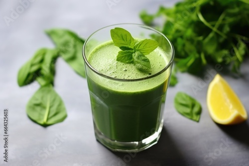 freshly prepared green juice detox in glass