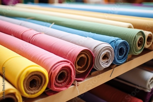 fabric rolls on a textile factory table