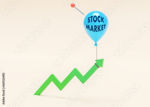 Stock market may explode. A balloon as a symbol of the stock market can burst from a needle