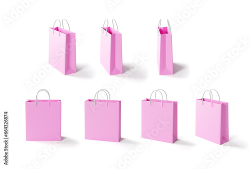 Set of pink shopping bags from different sides. 3d render