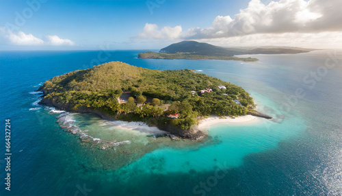 Bird s-eye perspective of a Caribbean island