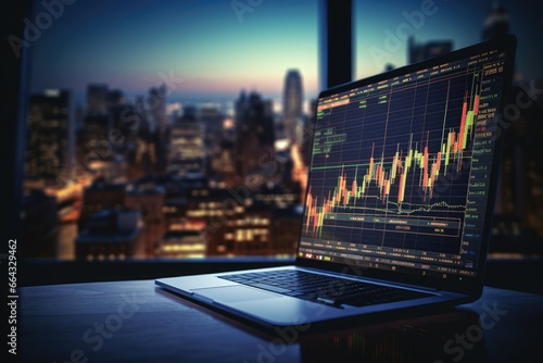Business trading background with charts, screens and money