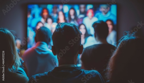 People crowd watching TV. TV addiction, propaganda and fake news concept. © FurkanAli
