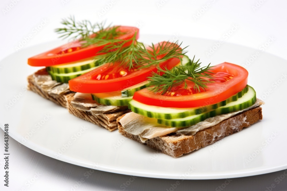 marinated anchovies sandwich with tomato and cucumber