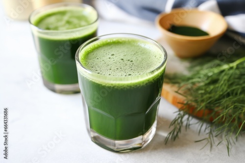 cup of green juice with spirulina supplement