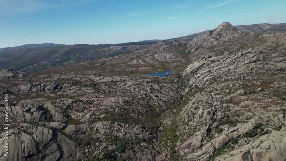 Lake in the Mountains Aerial View. Village of Senhora da Peneda, Portugal Lake in the Mountains Aerial View. Village of Senhora da Peneda, Portugal