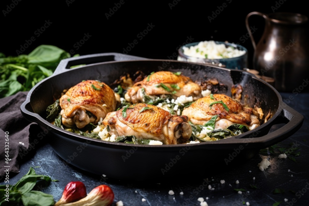 chicken stuffed with spinach and feta in a cooking pan chicken stuffed with spinach and feta in a cooking pan