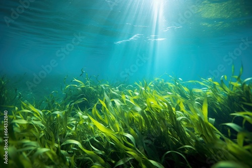 Underwater view of a group of seabed with green seagrass. © FurkanAli