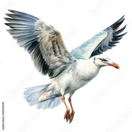 Watercolor seagull isolated on white background. photo