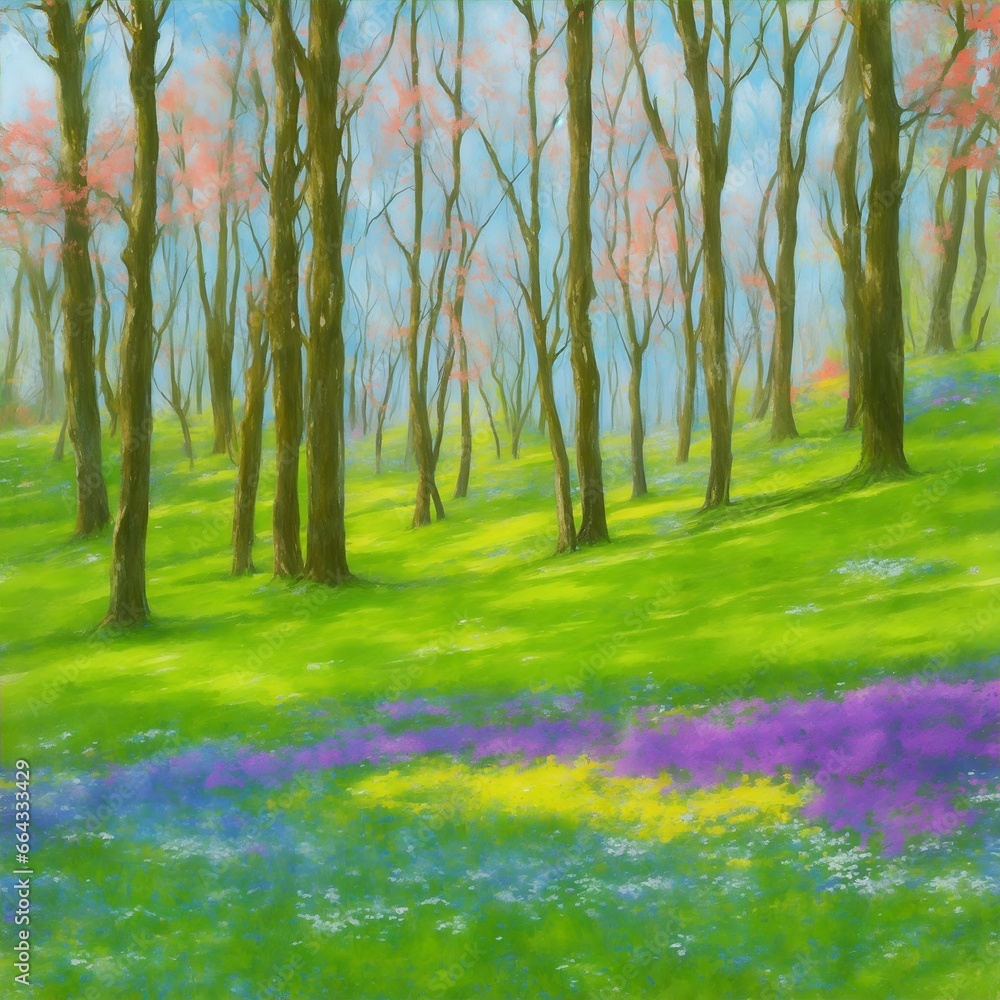 colorful forest in spring season
