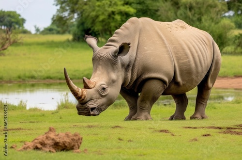 White Rhino grazing.