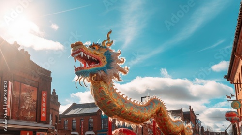 Chinese Dragon under a bright sky.