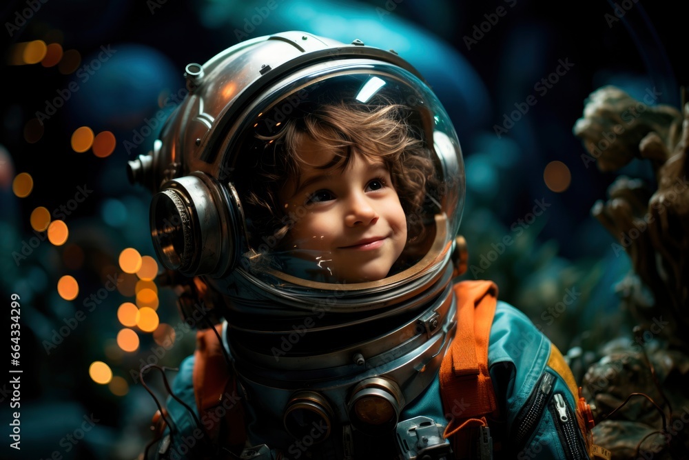 A child in an astronaut costume, soaring through space in their boundless dreams A child in an astronaut costume, soaring through space in their boundless dreams