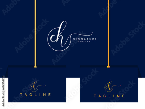 Signature ch letter logo design. Signature logo. Lettering. Hc logo. Business. Script. Font. Handwritten ch vector. Premium template. Luxur