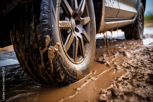 detail of muddy wheel arch during offroad adventure