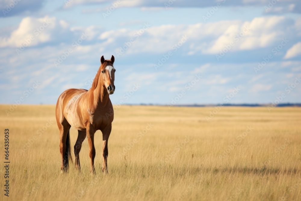 a lone horse standing in an empty pasture