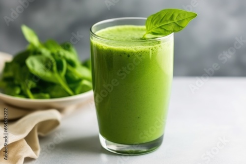 glass of fresh green smoothie with a straw