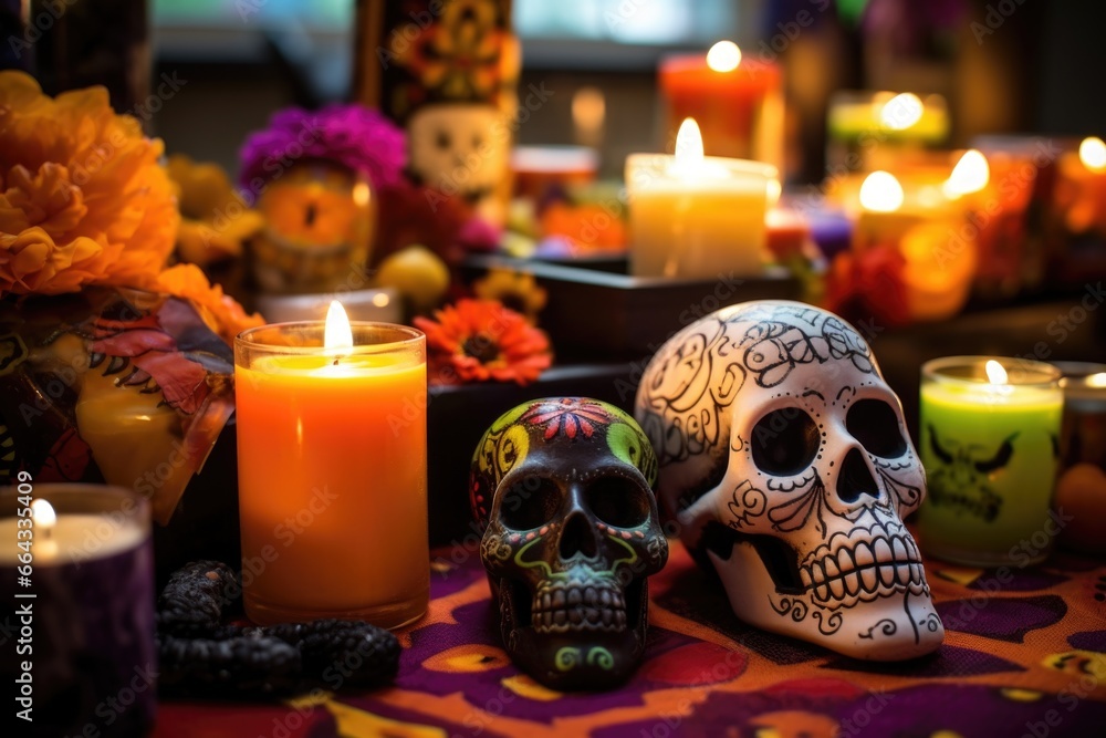 candles and skull decorations for dia de los muertos candles and skull decorations for dia de los muertos